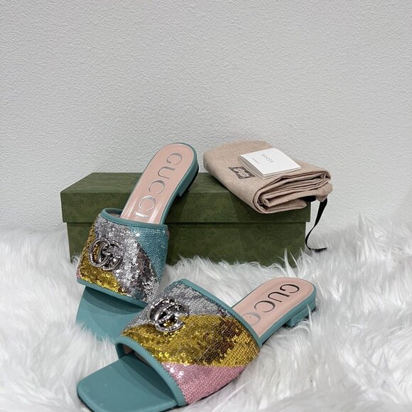 NIB Gucci Marmont Logo Interlocking GG Matelasse Jolie Slide Sandal Mule 39.5 - Picture 6 of 9